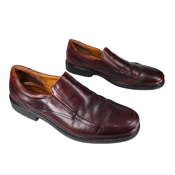 Ecco Loafers Mens EU 47 US 13-13.5 Oxblood Rust Brown Slip On Apron Toe Leather - Picture 1 of 13